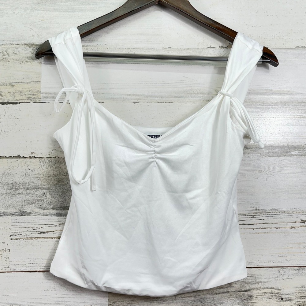 Princess Polly Ruched Tie Shoulder Tank Top Womens 8 White Bow Coquette Summer